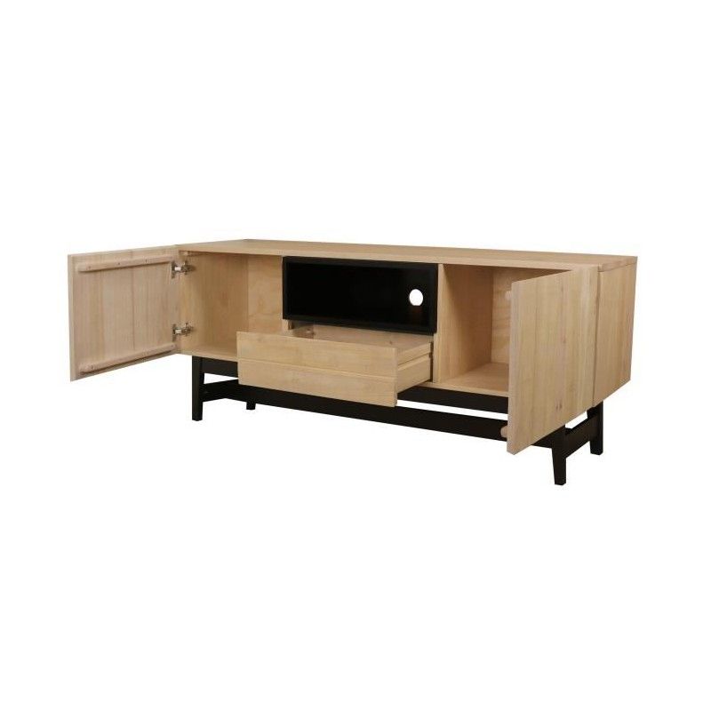 Meuble Tv Bois Et Noir : Studio Meuble Tv 160 Cm En Bois Massif Vernis Et Noir Meuble Tv Bois Et Noir : Studio Meuble Tv 160 Cm En Bois Massif Vernis Et Noir