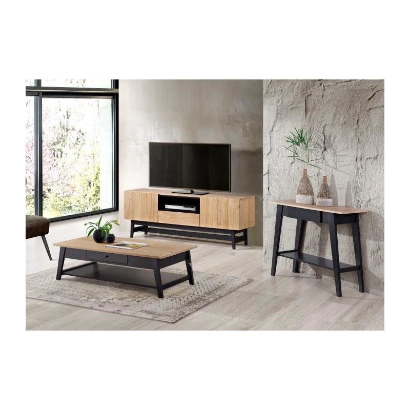 Meuble Tv Bois Et Noir : Studio Meuble Tv 160 Cm En Bois Massif Vernis Et Noir Meuble Tv Bois Et Noir : Studio Meuble Tv 160 Cm En Bois Massif Vernis Et Noir
