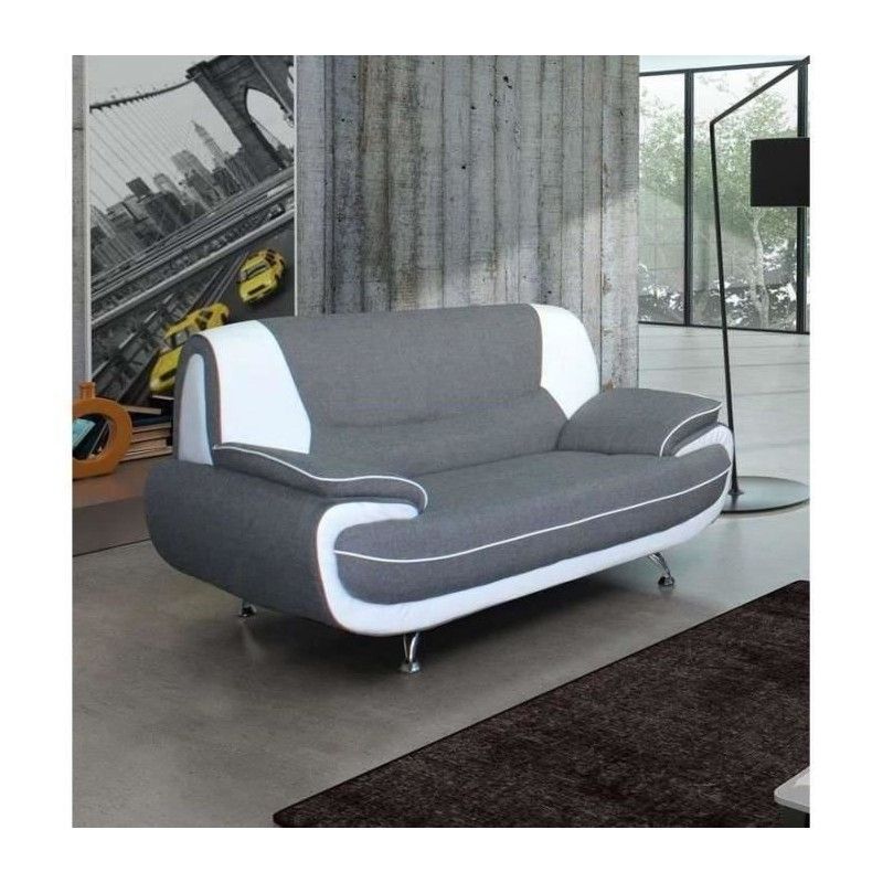 Spacio Canape Droit Fixe 2 Places Tissu Gris Et