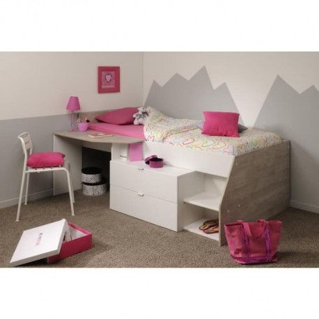 en promo kim lit combin enfant contemporain dcor chene silex et blanc l 90 x l 190 - Lit Combine Enfant en promo kim lit combin enfant contemporain dcor chene silex et blanc l 90 x l 190 - Lit Combine Enfant