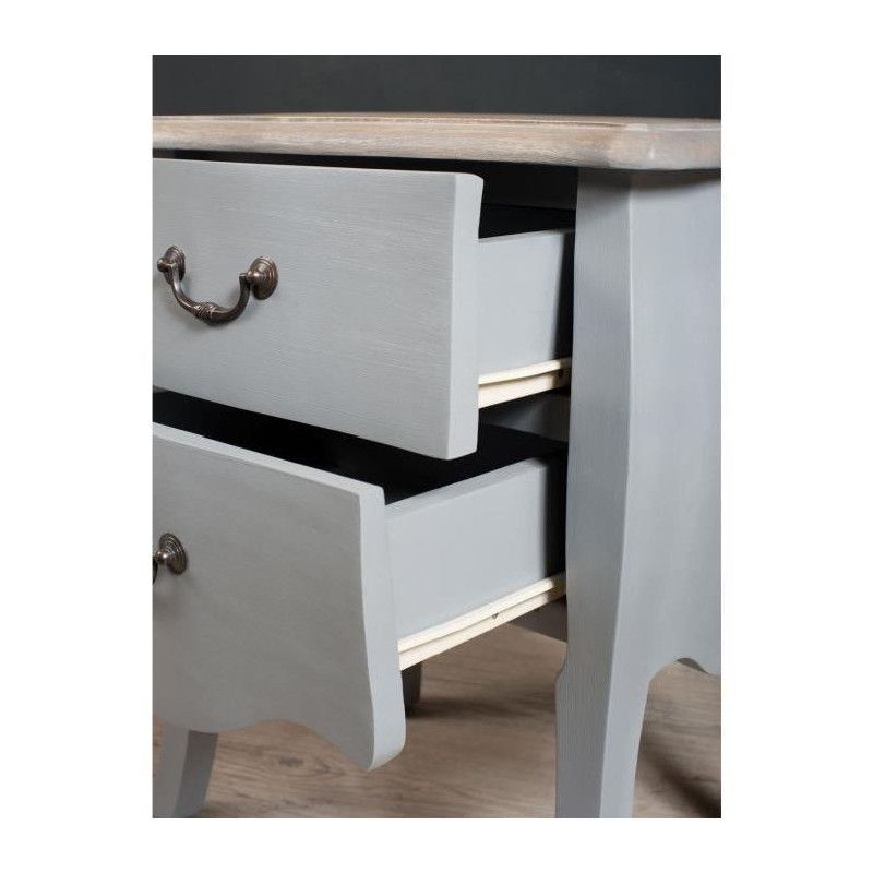 Table de chevet Baroque manguier gris clair 2 tiroirs