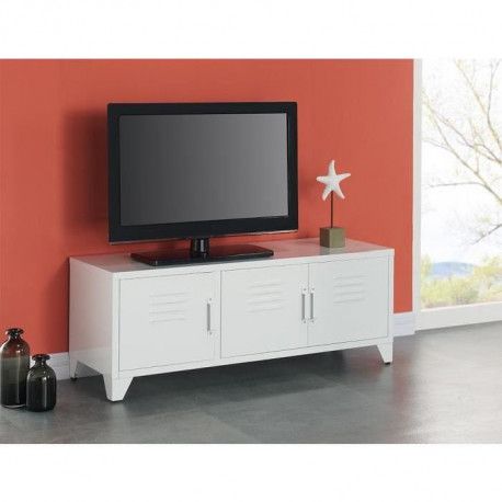 camden meuble tv industriel en metal blanc laque l 120 cm