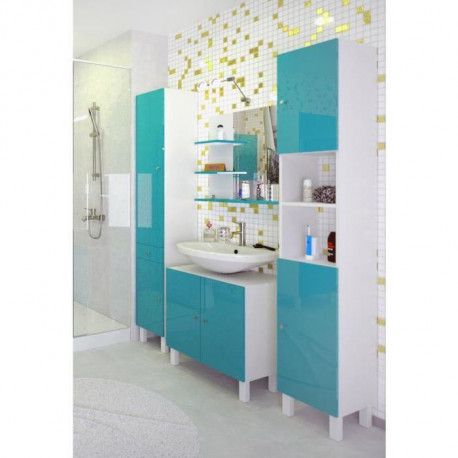 Corail Meuble Sous Lavabo L 60 Cm Bleu Lagon Brillant