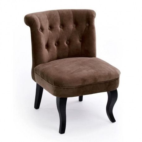 LIZY Fauteuil crapaud en bois pin massif Velours marron chocolat Classique L 56 x LIZY Fauteuil crapaud en bois pin massif Velours marron chocolat Classique L 56 x