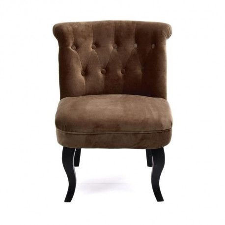 LIZY Fauteuil crapaud en bois pin massif Velours marron chocolat Classique L 56 x LIZY Fauteuil crapaud en bois pin massif Velours marron chocolat Classique L 56 x