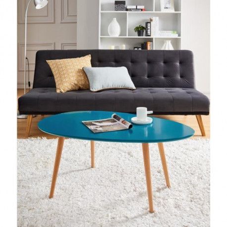 Stone Table Basse Ovale Scandinave Bleu Paon Laque L