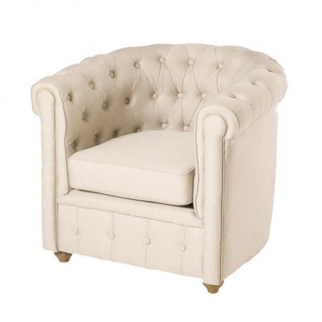 BRITISH Fauteuil Chesterfield Tissu beige Style contemporain L 83 x P 74 cm BRITISH Fauteuil Chesterfield Tissu beige Style contemporain L 83 x P 74 cm