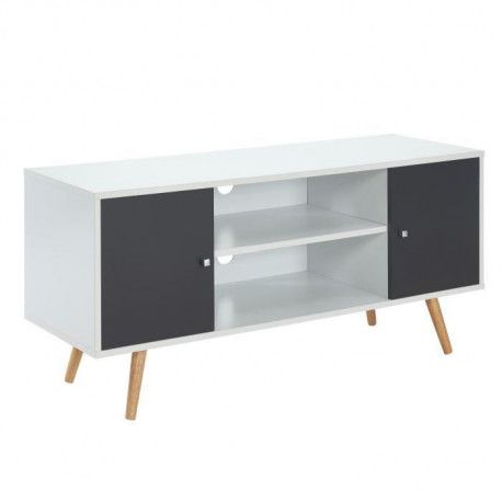 babette meuble tv scandinave pieds en bois gris fonce et blanc l 116 cm